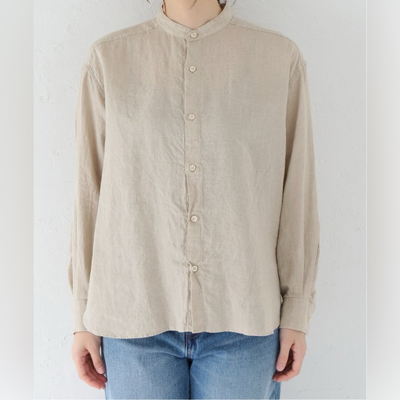 Journal Standard Luxe Button Collarless Long Sleeve Top in‎ Cream OS - Picture 1 of 6
